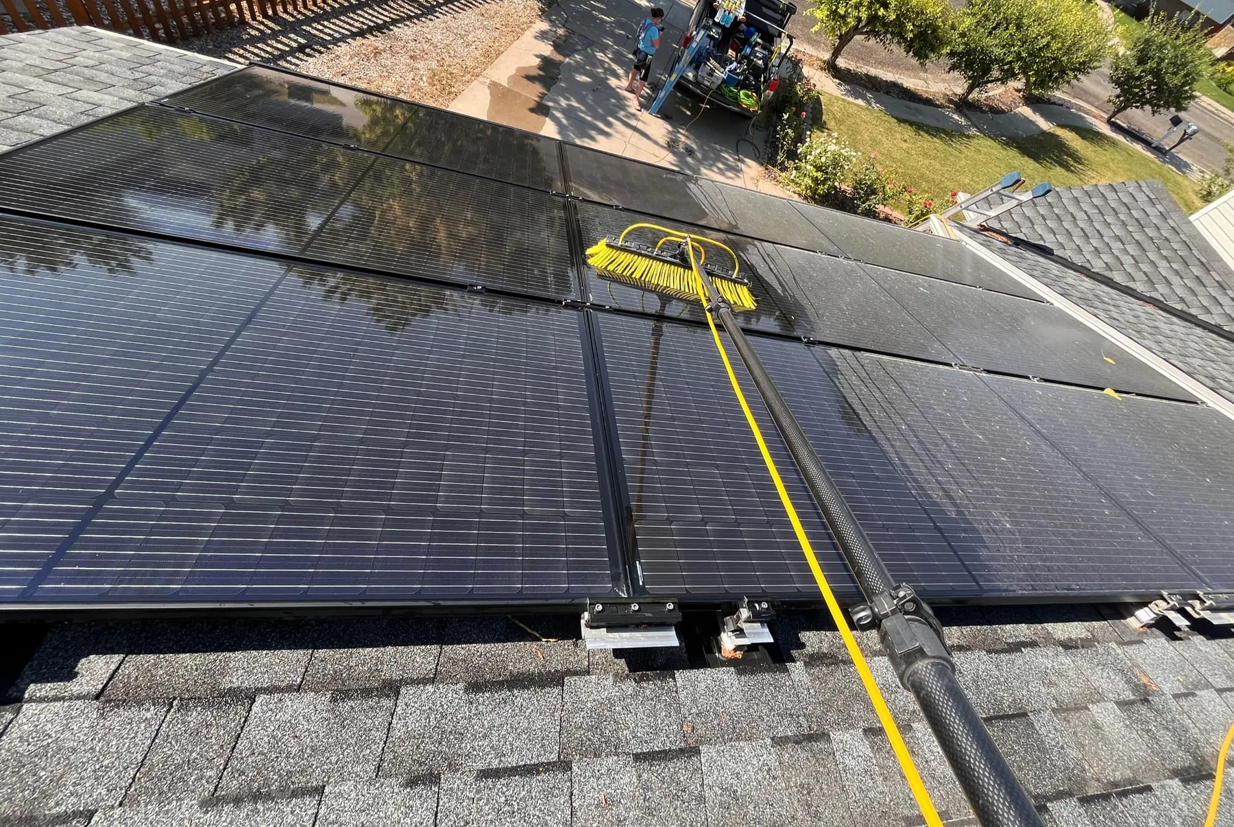 Pure-water cleaning of rooftop solar panels